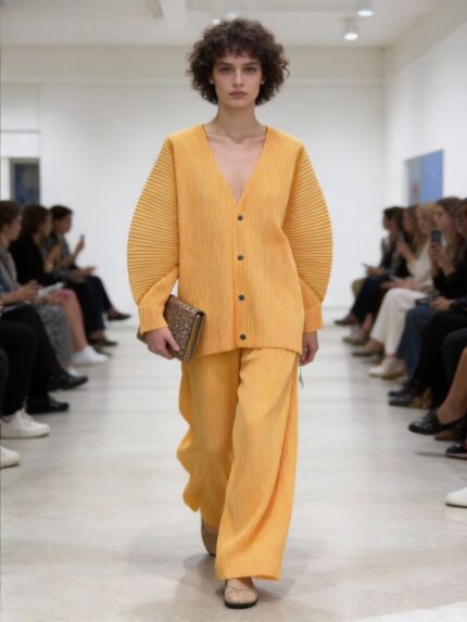 HP line V-neck cardigan with HP. line 127 cropped wide leg pants