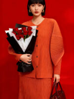 HP line round neck cardigan with HP line side split overskirt