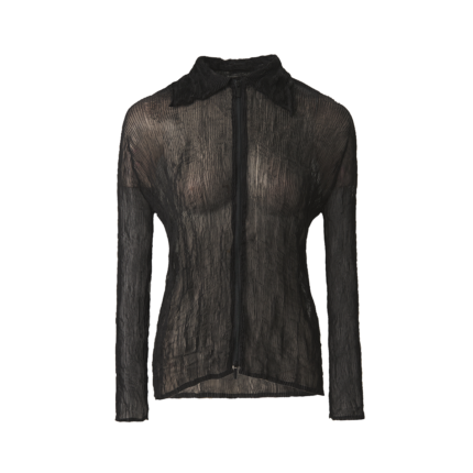 FJ630 Shirt Collar Zippered Woven Cardigan