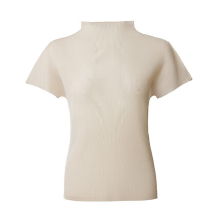 Deep pleated high-neck short-sleeved