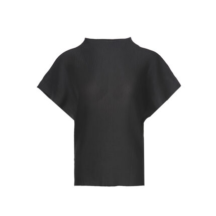 Deep pleat high-neck batwing sleeve top