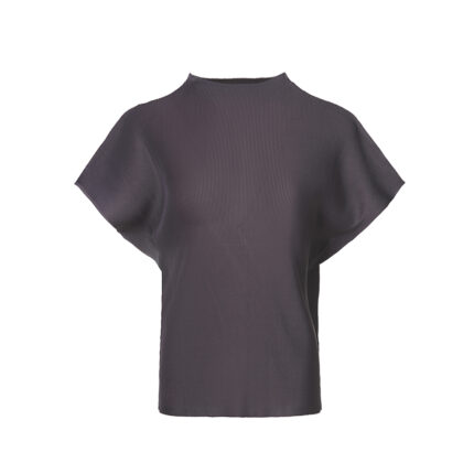 Deep pleat high-neck batwing sleeve top